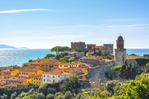 Castiglione della Pescaia, old town and sea.